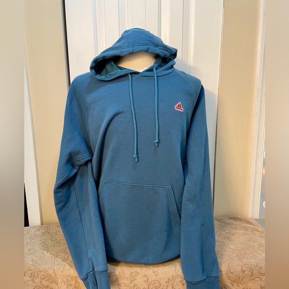 Adidas hoodie men’s size large turquoise blue with red accent logo